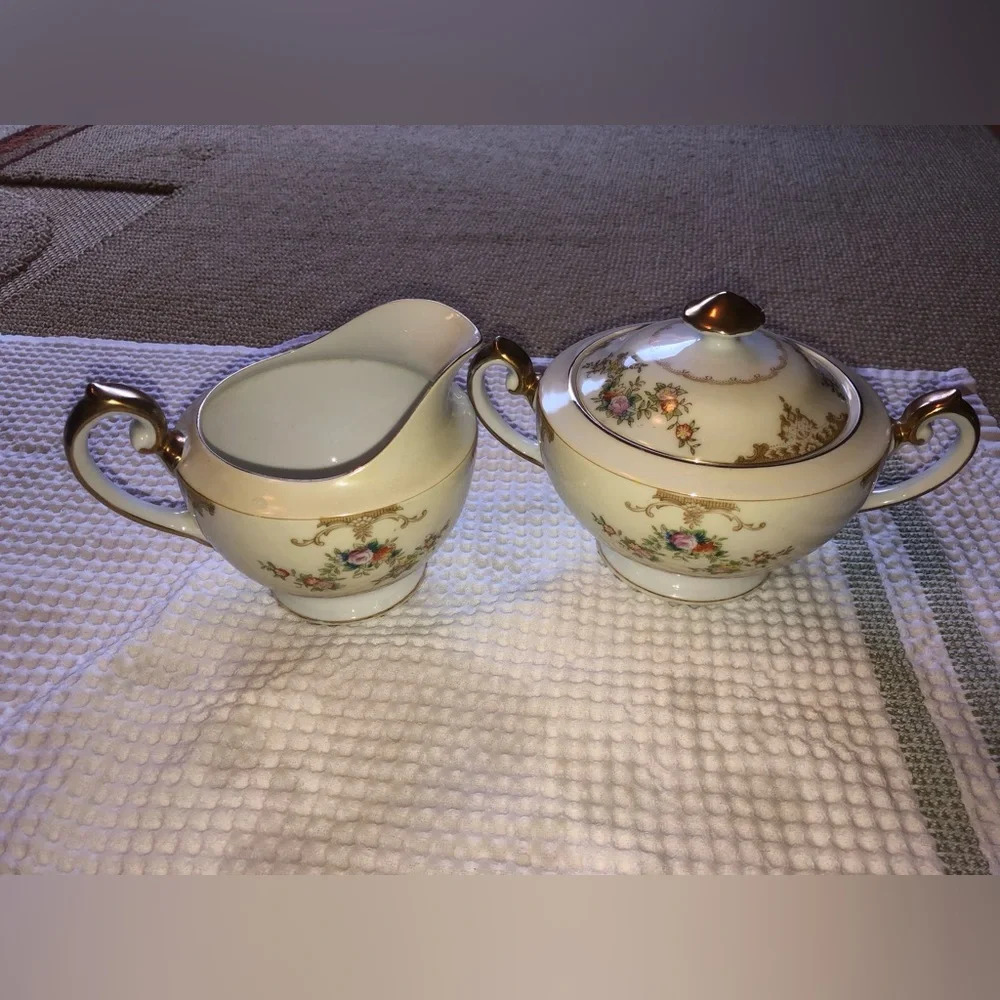 Vintage Meito China Cream and Sugar Set Made in Japan Hand Painted